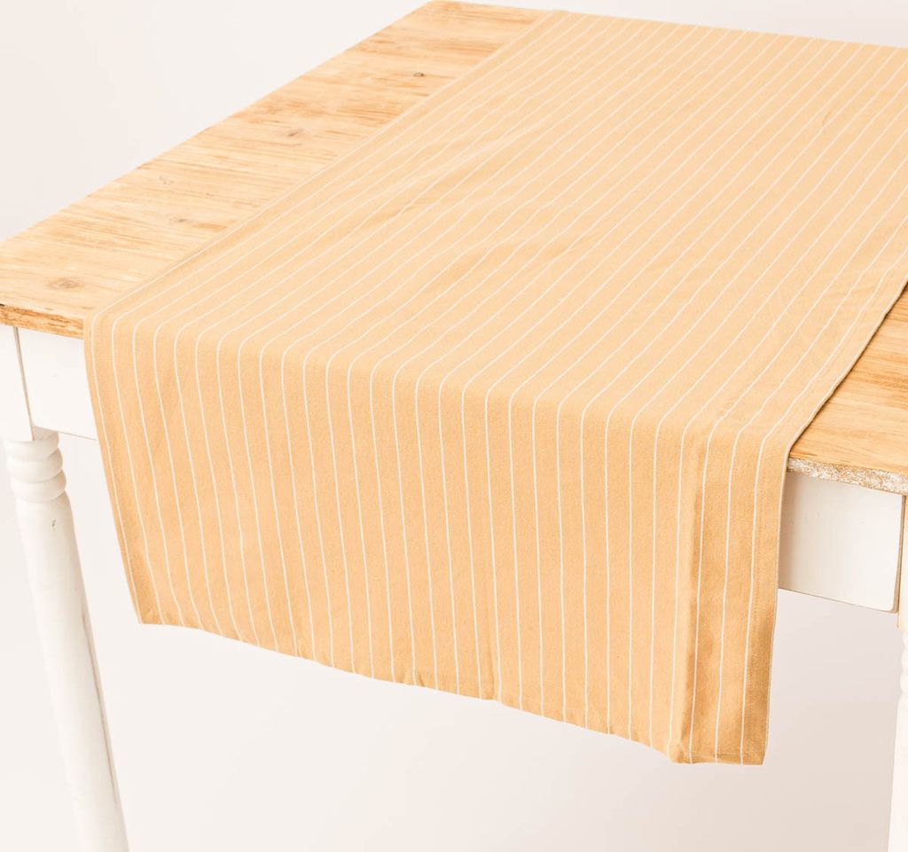 Tischläufer aus Baumwolle gestreift sandgelb weiß 50x140cm