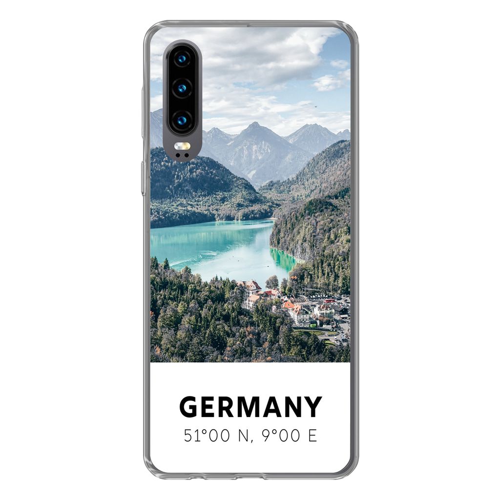MuchoWow Handyhülle Schutzhülle Hülle für Huawei P30 Deutschland - Bergen - Meer Silikon Softcase Handy Hülle - Kartenbesitzer