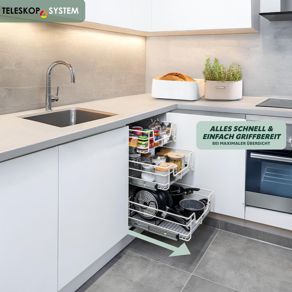 Cassetto telescopico, ripiani per armadietti della cucina, cestello