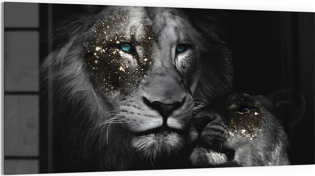 DEQOART Glasbild Echtglas 100x50 cm 'Majestätische Raubkatzen' Wandbild Bild modern Deko