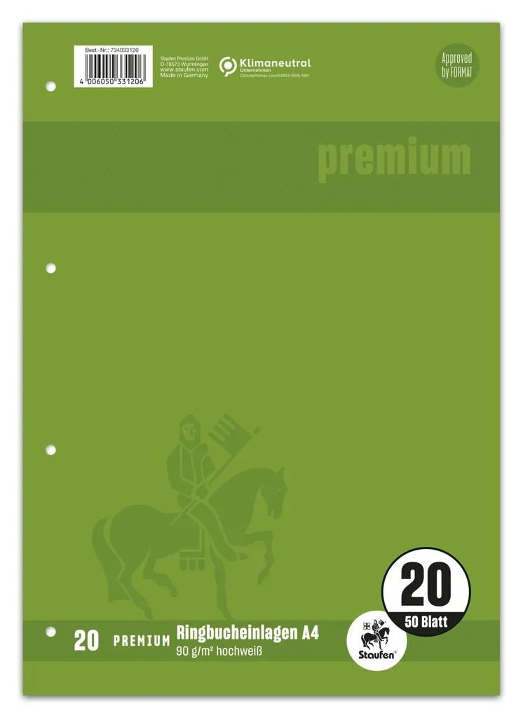 Recharge pour Classeur A4 Lignée LIN 20 Staufen - Papier 90g 100 Feuillets