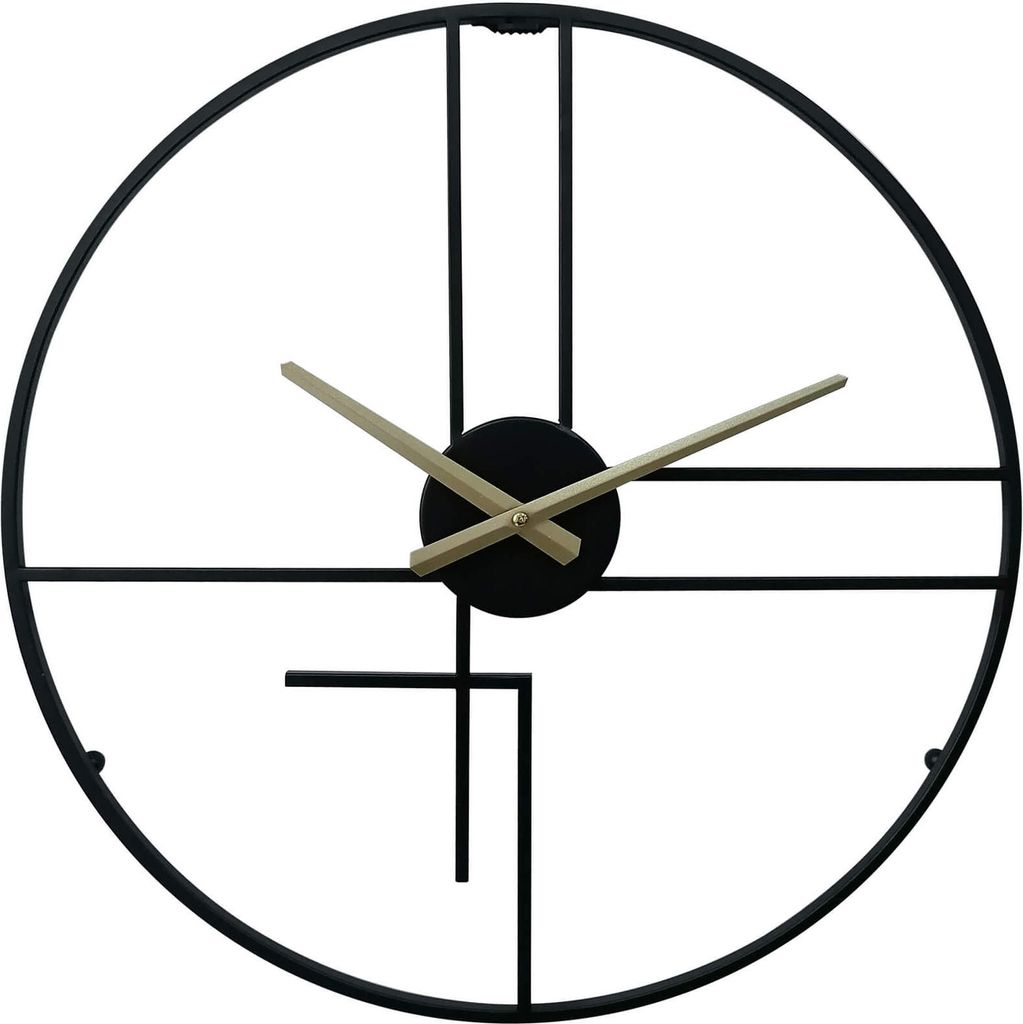 Rebecca Mobili Große Wanduhr aus schwarzem und goldenem Metall Ø 50 cm