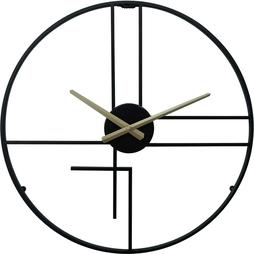 Orologio Muro Moderno 50cm Rebecca Mobili Metallo Nero Oro Design