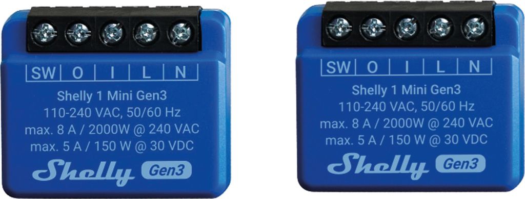 SHELLY WLAN-Schaltaktor 1 Mini Gen 3, blau, 2 Stück Produktbild 