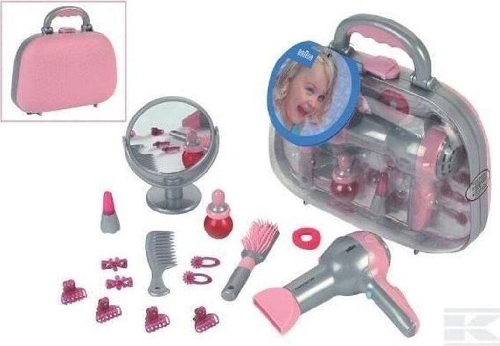 Frisierkoffer Braun Klein mit elektronischem Haartrockner, Realistischer Sound, Inklusive Zubehör, Mädchen, 3+ Jahre