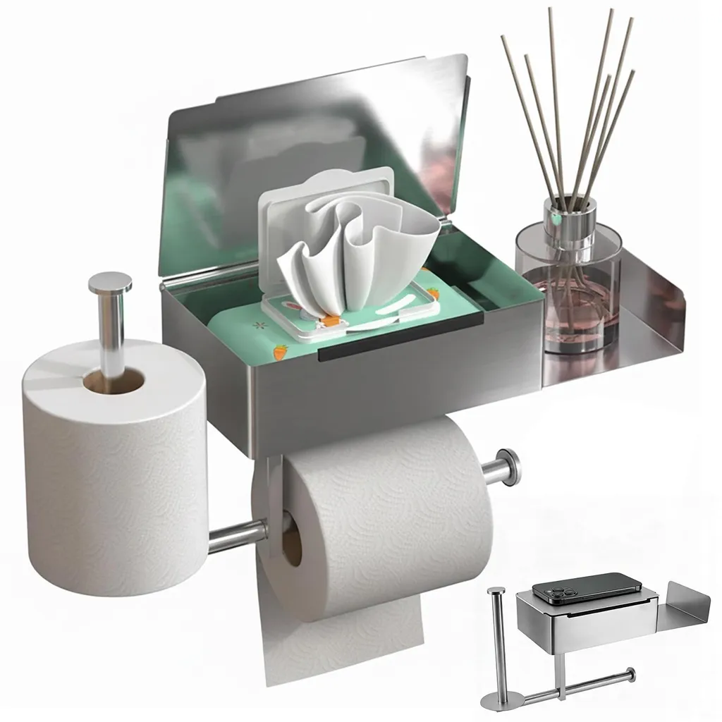 Support papier WC inox sans perçage avec compartiment de rangement