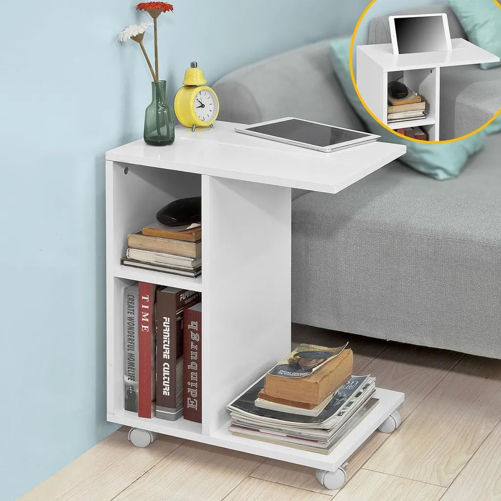 Table basse en C avec support tablette intégré, couleur blanc SoBuy - 2