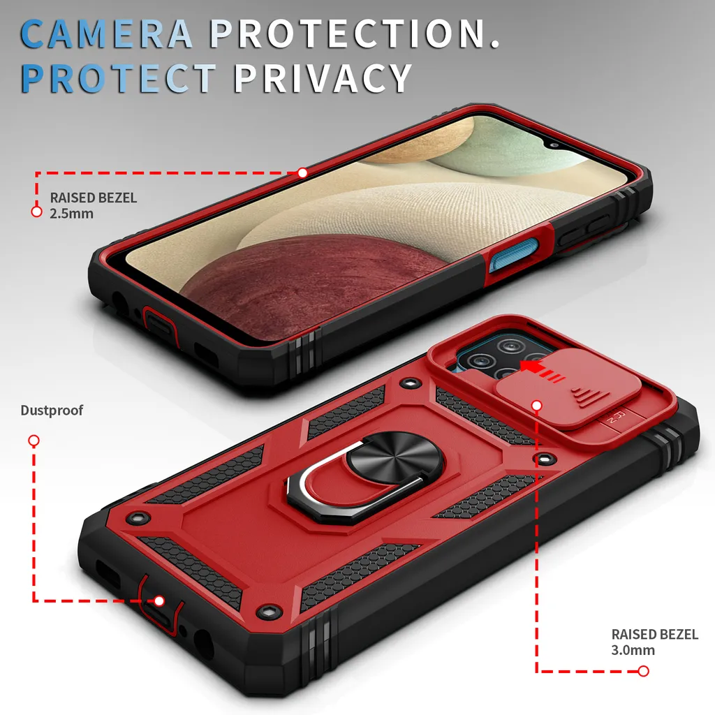 Cover Samsung A12 Ultra Resistente Rossa: Protezione Camera e Ring Stand - 7