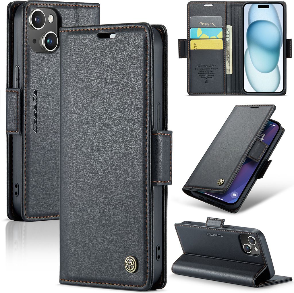 iPhone 15 Pro Max Hülle, Leder Brieftasche Kartenfach Schutzhülle mit Standfunktion für iPhone 15 Pro Max Schwarz