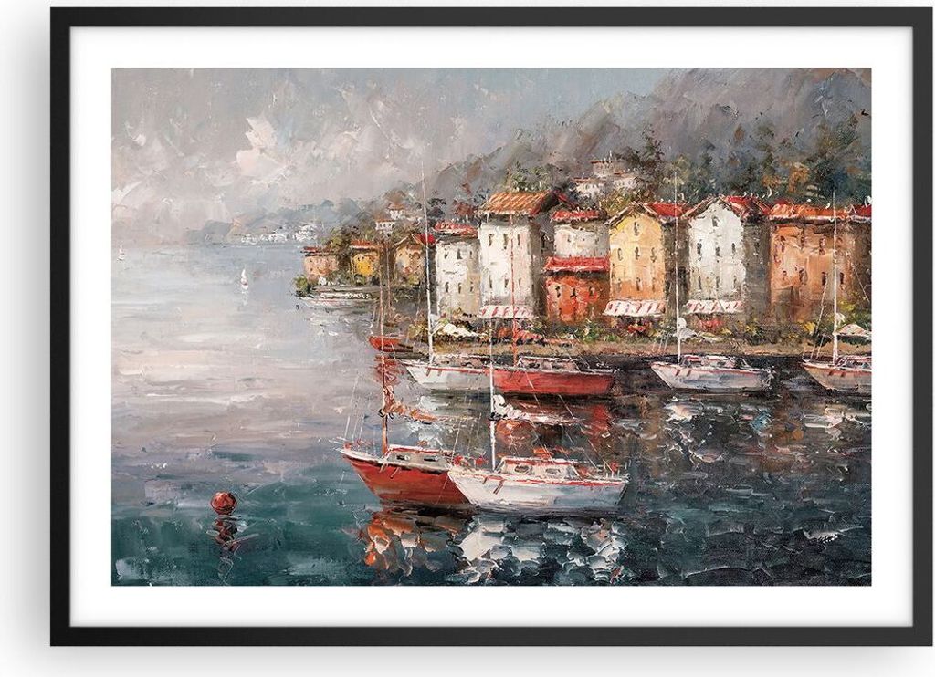 Gerahmtes Poster - Schwarzer Rahmen - Meer Hafen Segel - 70x50 cm - Wand Bild - Wanddeko - Wandbilder - Kunstposter - Wandposter - Bilderrahmen - B...
