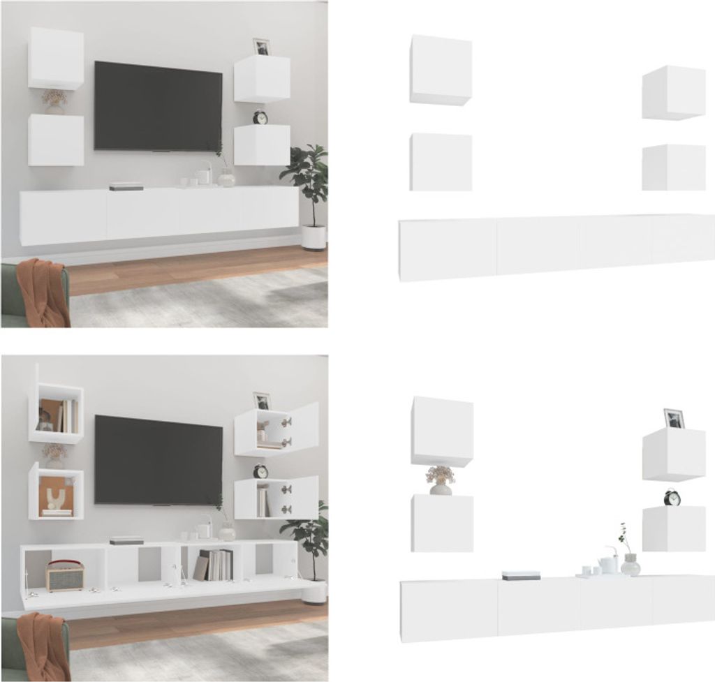 vidaXL 6 tlg. TV Schrank Set Weiß Holzwerkstoff - TV-Schrank-Set - TV-Schrank-Sets - Wohnwand - Schrankwand