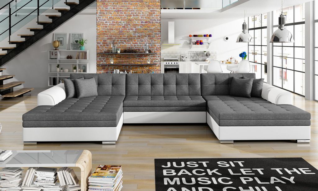 Krudox VEN Ecksofa U-Form 359x165 cm mit Schlaffunktion & Bettkasten, Stoff Sawana 05 / Soft 17
