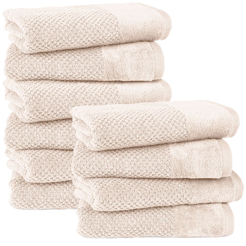 Pure Label 10-TLG Handtücher Set mit Aufhängeschlaufen aus Baumwolle, saugstark und weich | 10er Pack Handtücher 50x100 cm aus Baumwolle, Creme