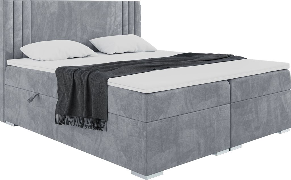 MEBLINI Boxspringbett mit Bettkasten - Gepolstert Doppelbett mit Matratze und Topper - Polsterbett mit Stauraum - Bett mit Kopfteil - Stauraumbett ...
