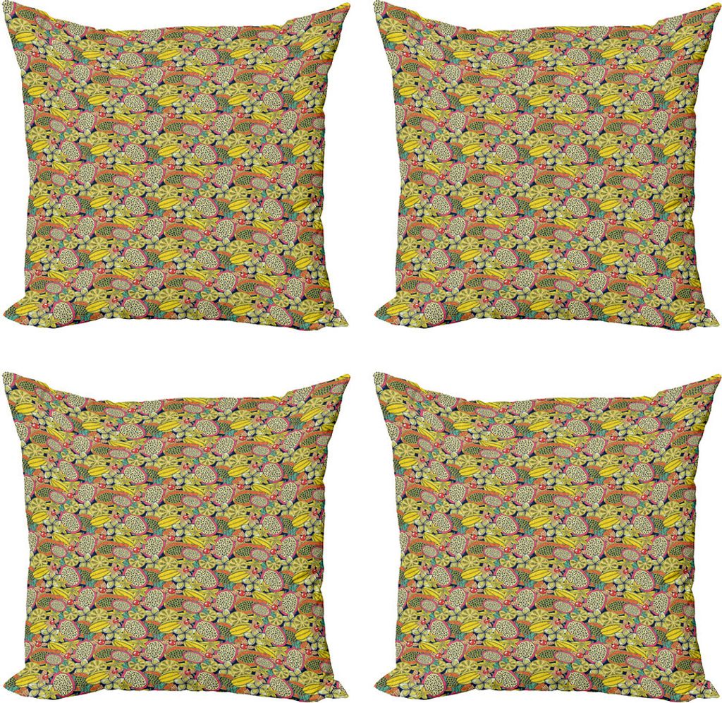 ABAKUHAUS Furits Kissenbezug Set (4 Stück), Tropical Hawaii-Insel, Moderner Doppelseitiger Digitaldruck, 40 cm x 40 cm, Mehrfarbig