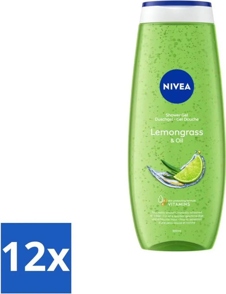 NIVEA - Gel doccia - Lemongrass & Oil Care - Sensazione di pelle liscia e rinfrescante - 500 ml - Confezione risparmio - 12 pezzi