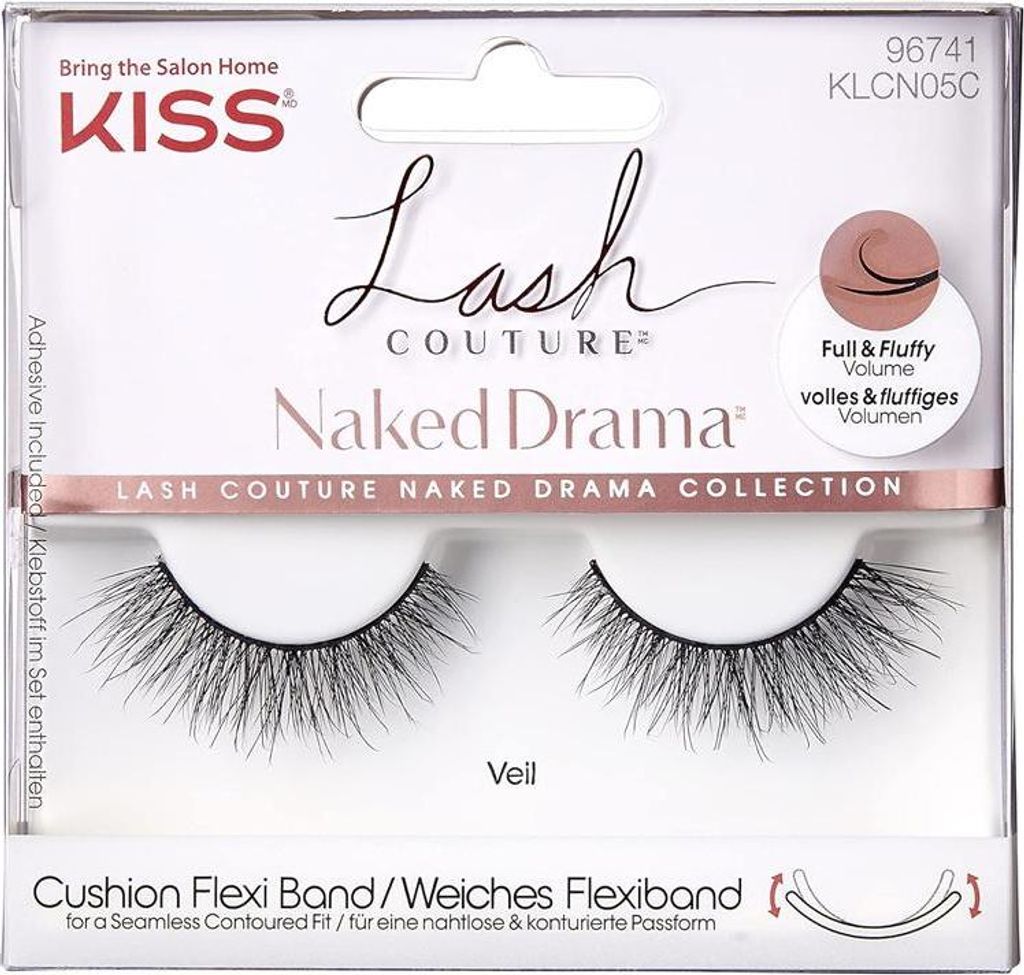 KISS Naked Drama Veil Strip Falsche Wimpern, 3D Nerzeffekt, 1g Kleber