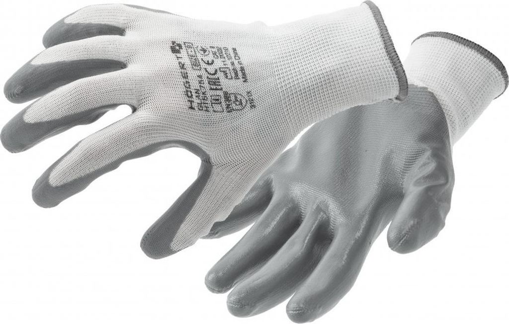 Högert Technik GLAN Nitrilbeschichtete Schutzhandschuhe, weiß/grau, Größe 11, reiß- und stichfest, ideal für präzise Montagearbeiten, umwelt...
