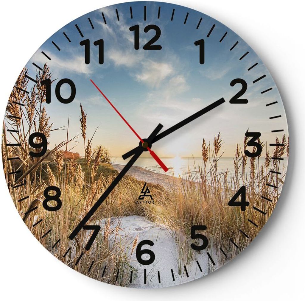 Wanduhr - Rund - Glasuhr - Ähren Küste Sonne - 40x40cm - Schleichendes Uhrwerk - Lautlos - zum Aufhängen bereit - Dekoration Modern - Wanddekora...