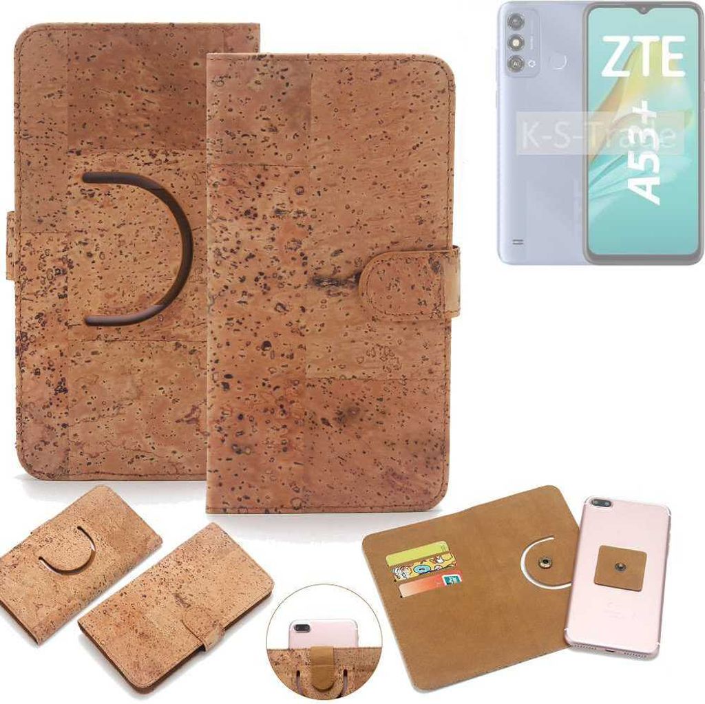 K-S-Trade Handy-Hülle Schutz-Hülle kompatibel mit ZTE Blade A53+ Handyhülle Schutzhülle Korkhülle Kork-Hülle 1x