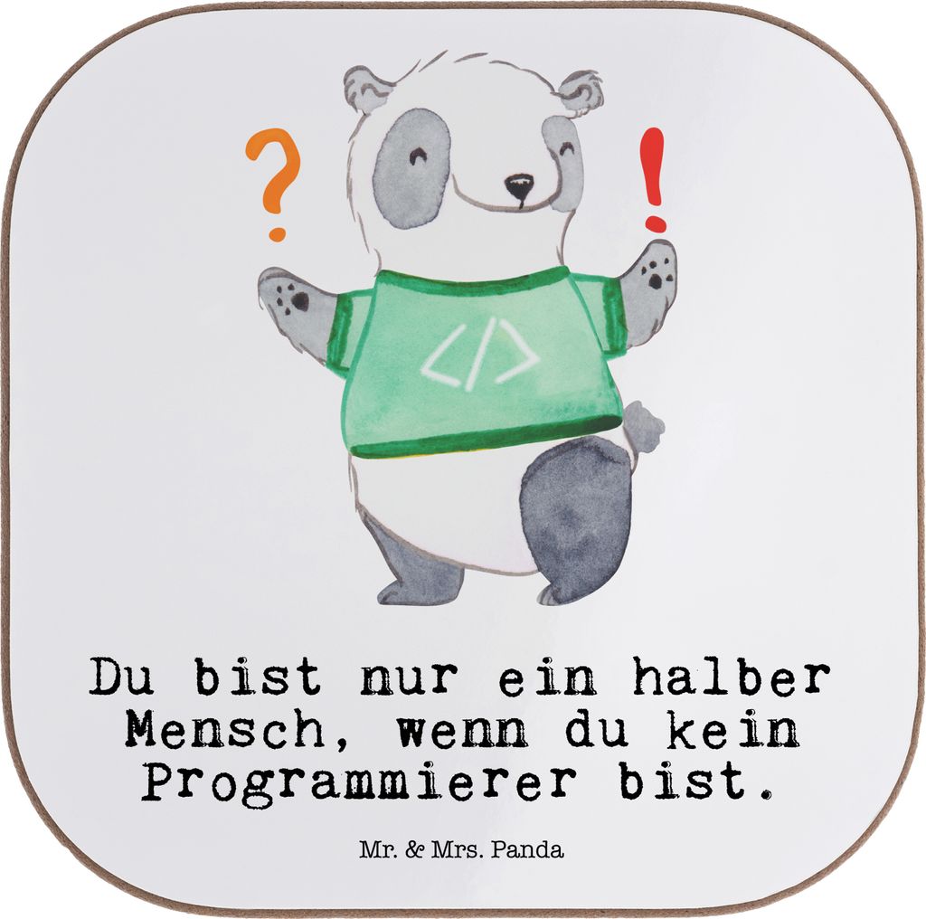 Mr. & Mrs. Panda Tassen Untersetzer Programmierer Herz - Weiß - Geschenk, Tassenuntersetzer, Nerd, Tischuntersetzer, für Gläser, Softwareingenie...