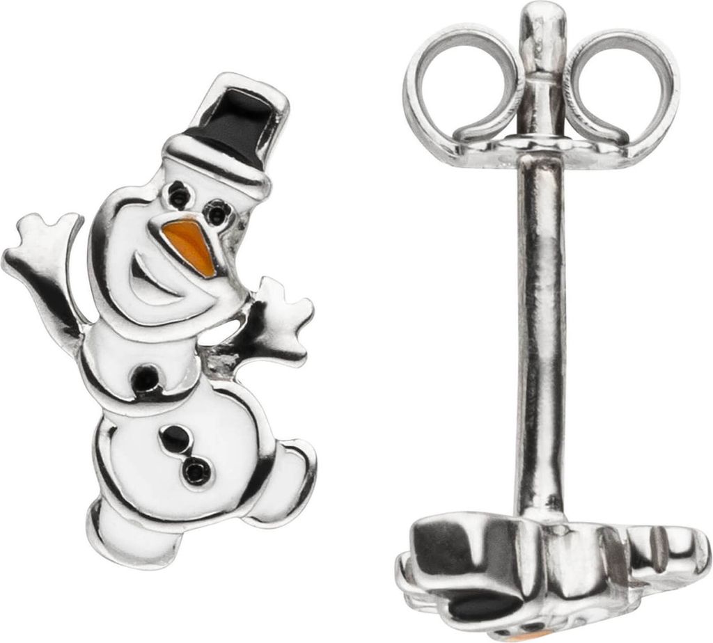 Ohrstecker Schneemann aus 925 Silber Lackeinlage schwarz weiß Ohrringe Kinder