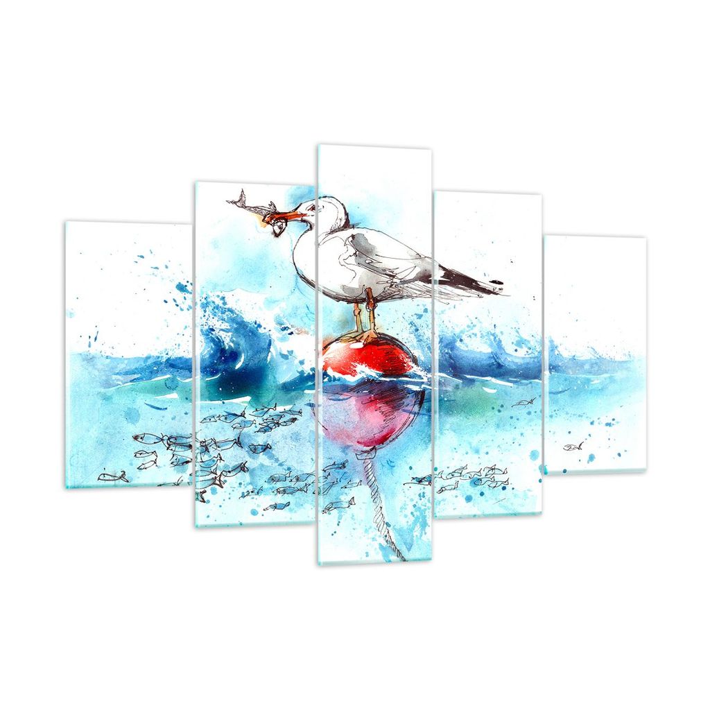 Bilder auf glas - Wasser Fische Möwe hungrig - 150x100cm - Glasbilder - Wandbilder - Kunstdruck - zum Aufhängen bereit - Wanddekoration aus Glas ...