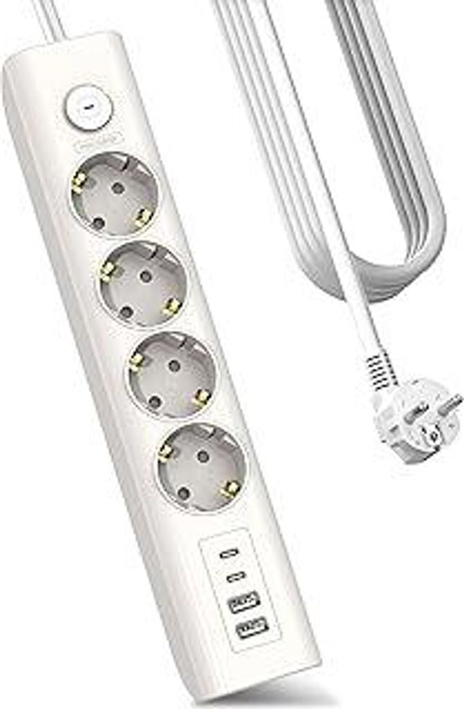 Steckdosenleiste 8 n 1 Mehrfachsteckdose mit USB, 3680W Steckerleiste mit Schalter,16A Mehrfachstecker mit 2 USB C, Wandmontage Verteilersteckdose ...