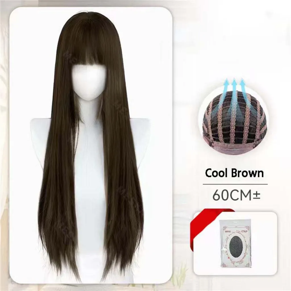 Offerta Parrucca Marrone 60cm Liscia - Con Wig Cap Inclusa