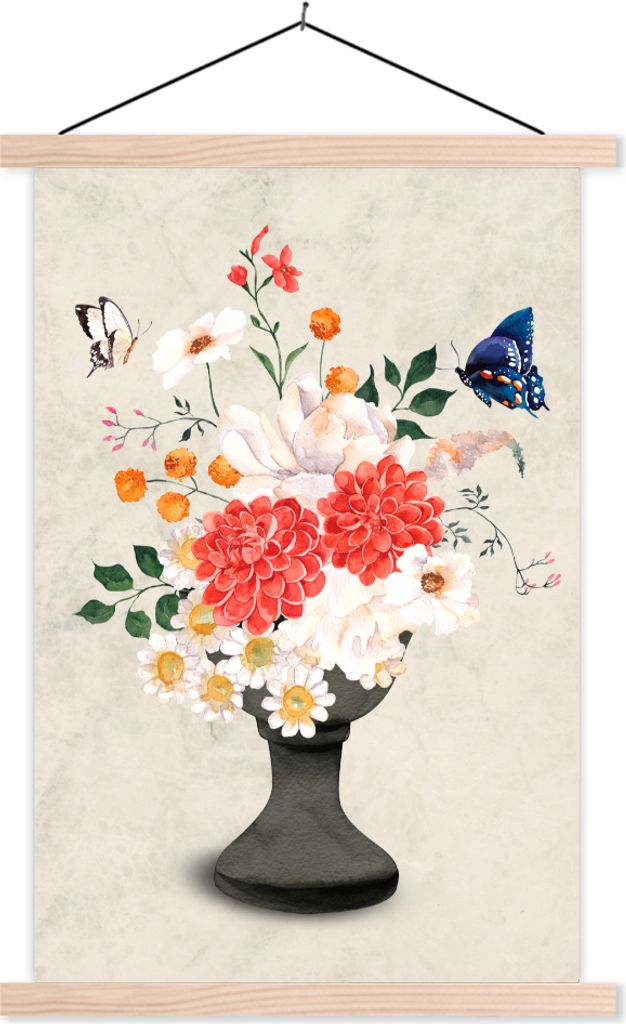 MuchoWow Textilposter Stillleben - Aquarelle 120x180 cm mit holzfarbenen Rahmen - Textil-Plakat