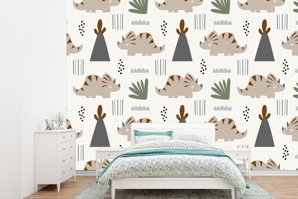 MuchoWow Fototapete für Wohnzimmer oder Schlafzimmer Wandtapete Vinyl Motivtapete Jungen - Kinder - Dinosaurier - 330x240 cm - Vinyltapete