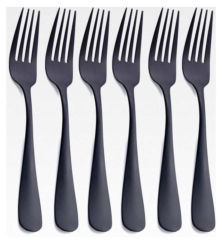 Mattschwarze Tafelgabel aus Edelstahl mit Satin-Finish, 20,3 cm, Besteckgabel-Set für 6 Personen, spülmaschinenfest