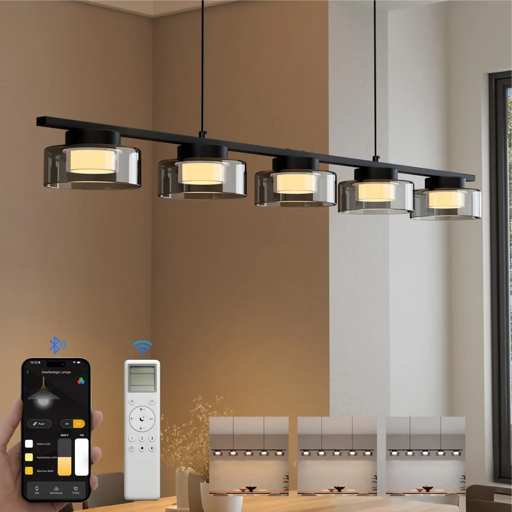 Luminaire Plafonnier LED Idéal Table à Manger et Îlot Cuisine Noir 118cm