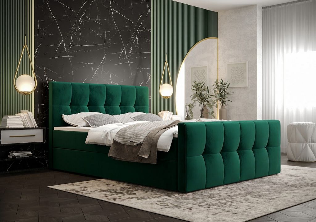 Boxspringbett mit Stauraum ELIONE – 200x200, Grün