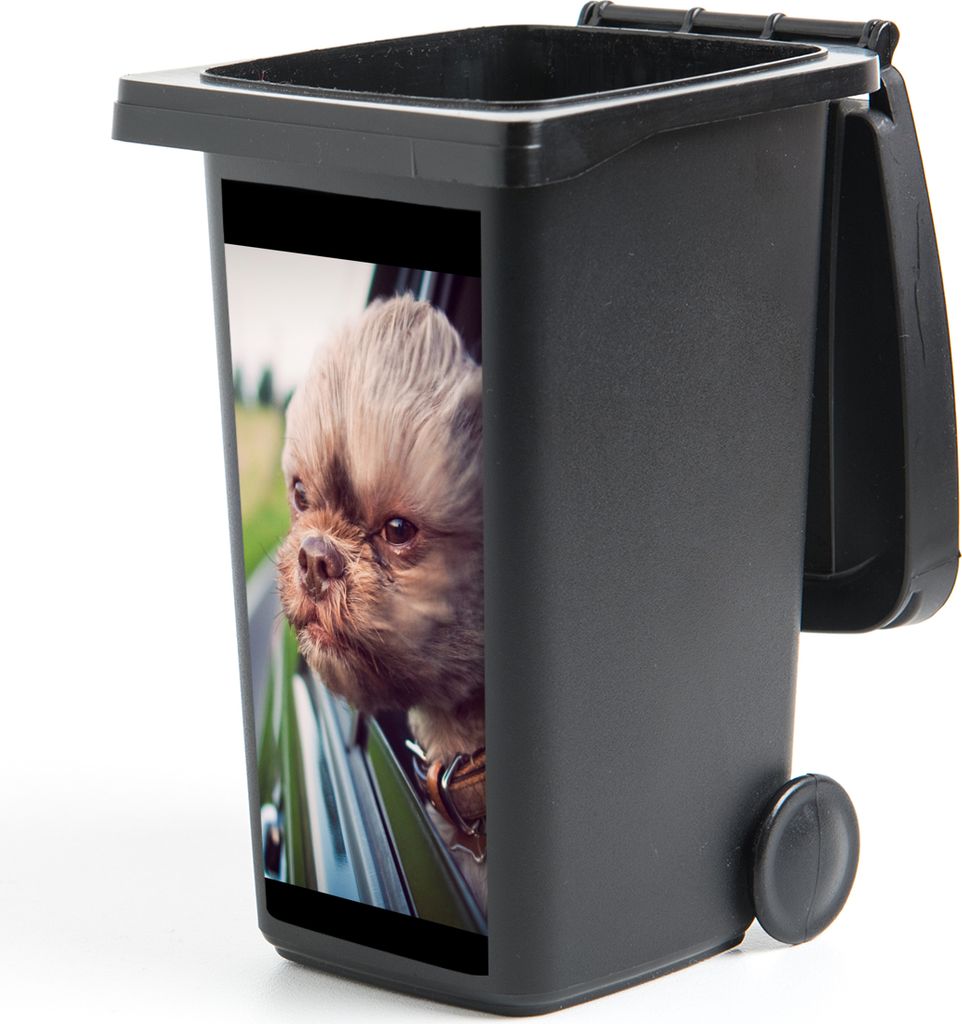 MuchoWow Mülltonnenaufkleber Hund - Auto - Tier 38x80 cm - Behälteraufkleber - Mülleimer-Aufkleber - Container-Aufkleber