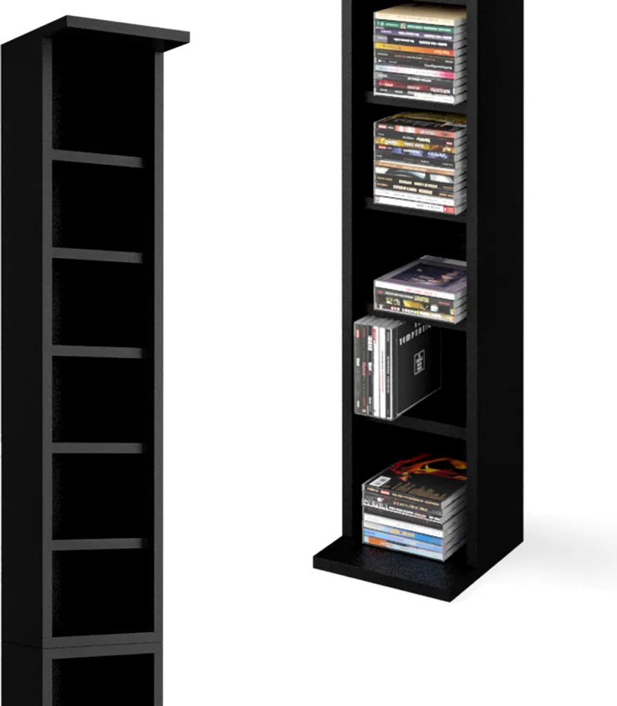 Étagère de rangement Slim Noir 21cm Vicco avec 12 compartiments CD - 6