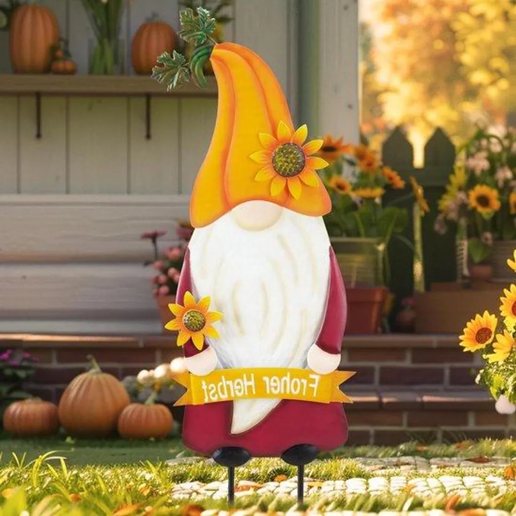 Statuette décorative d'automne en métal : Poupée rose et ses tournesols