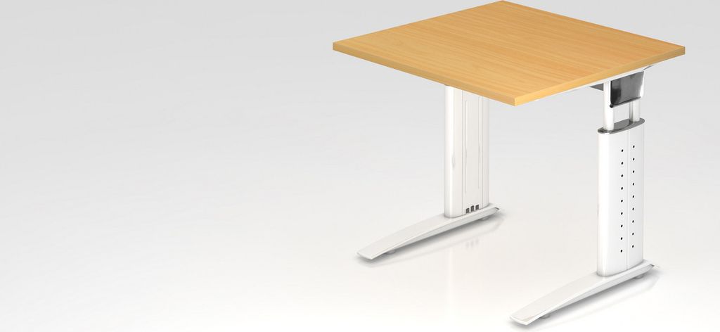 Schreibtisch Mauri | Buche | Weißes Gestell | BxT 80x80cm | Arbeitshöhe 68-86cm | höhenjustierbar, 2cm Raster | C-Fuß-Gestell | Rechteckform