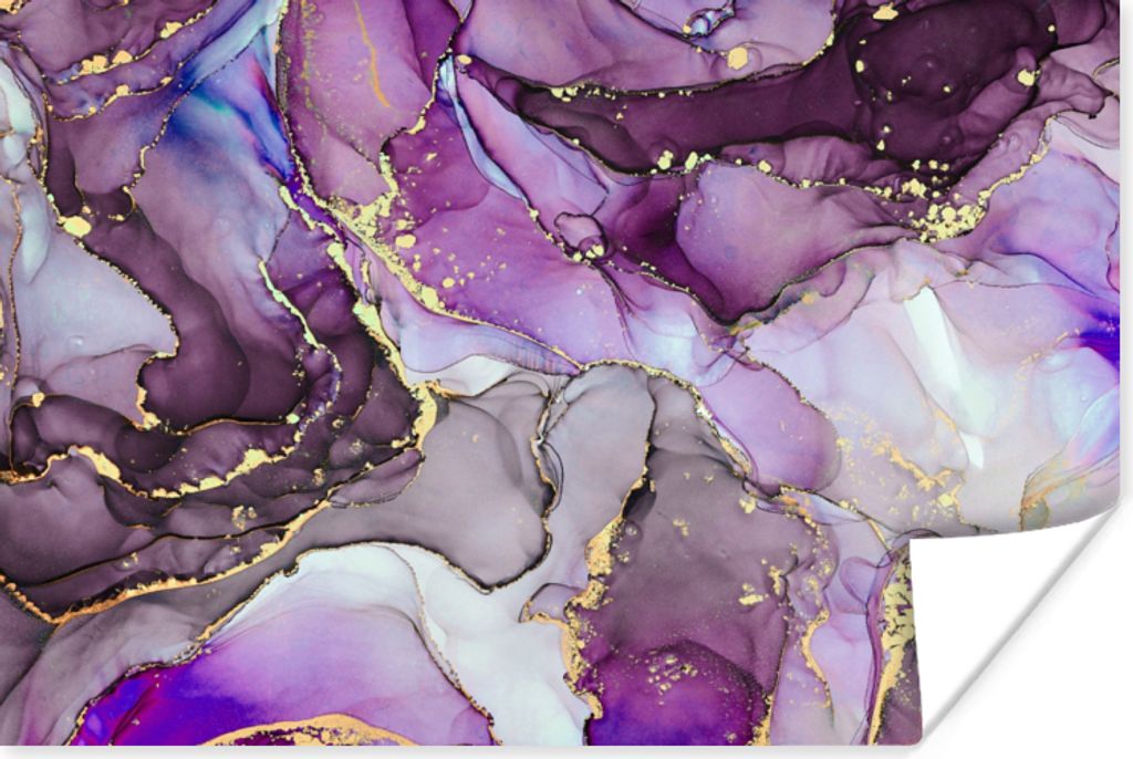 MuchoWow Poster Marmor - Rosa - Lila - Gold 30x20 cm - Plakate - Print