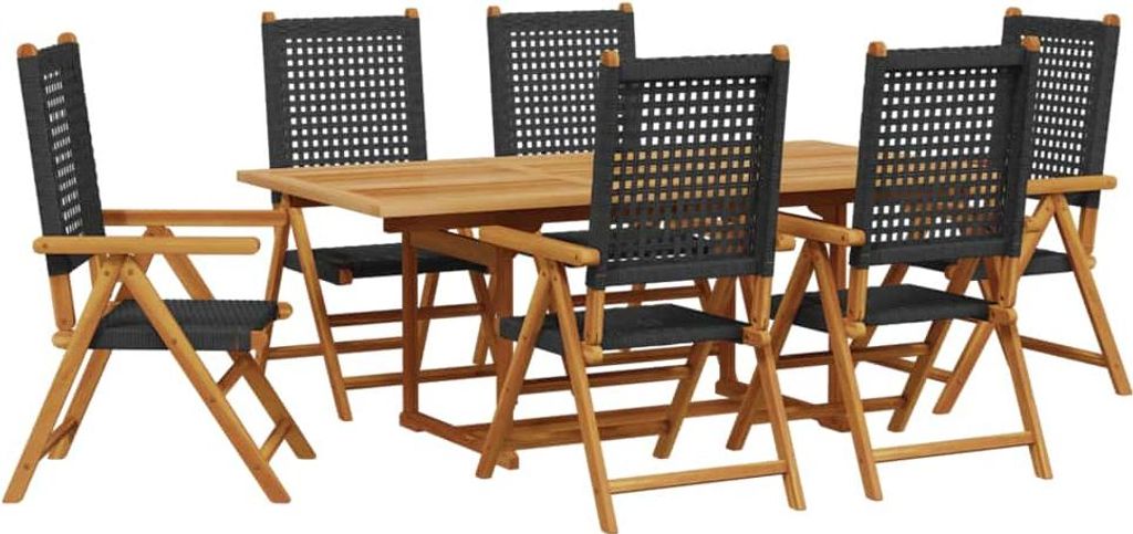 vidaXL 7-tlg. Garten-Essgruppe Poly Rattan und Massivholz Schwarz