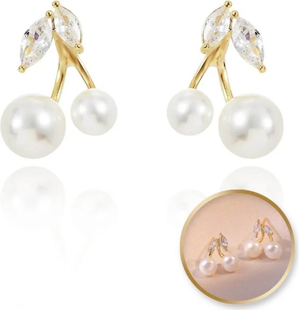 Orecchini Pendenti Ciliegia Oro 14k e Perle S925 - Eleganza KST3334