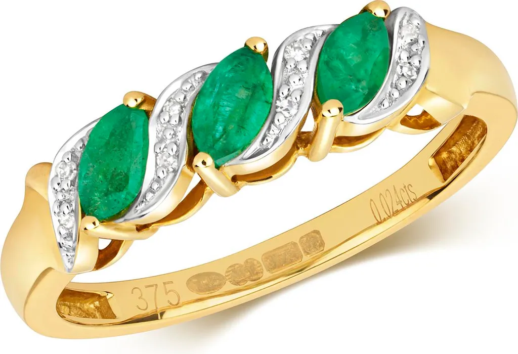 Bague Femme Or 375 Trilogie Diamant et Émeraude Taille 58 TRS28799RSQ