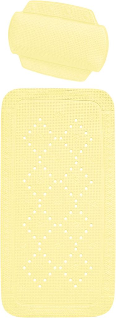 Spirella SET Wannenmatte Wanneneinlage 91x36cm & Badewannenkissen Alaska Hellgelb