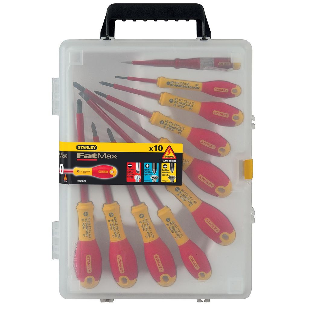 Stanley 0-62-573 - FatMax Set 10-teilig Schlitz/Phillips/Pozidriv isoliert Tester