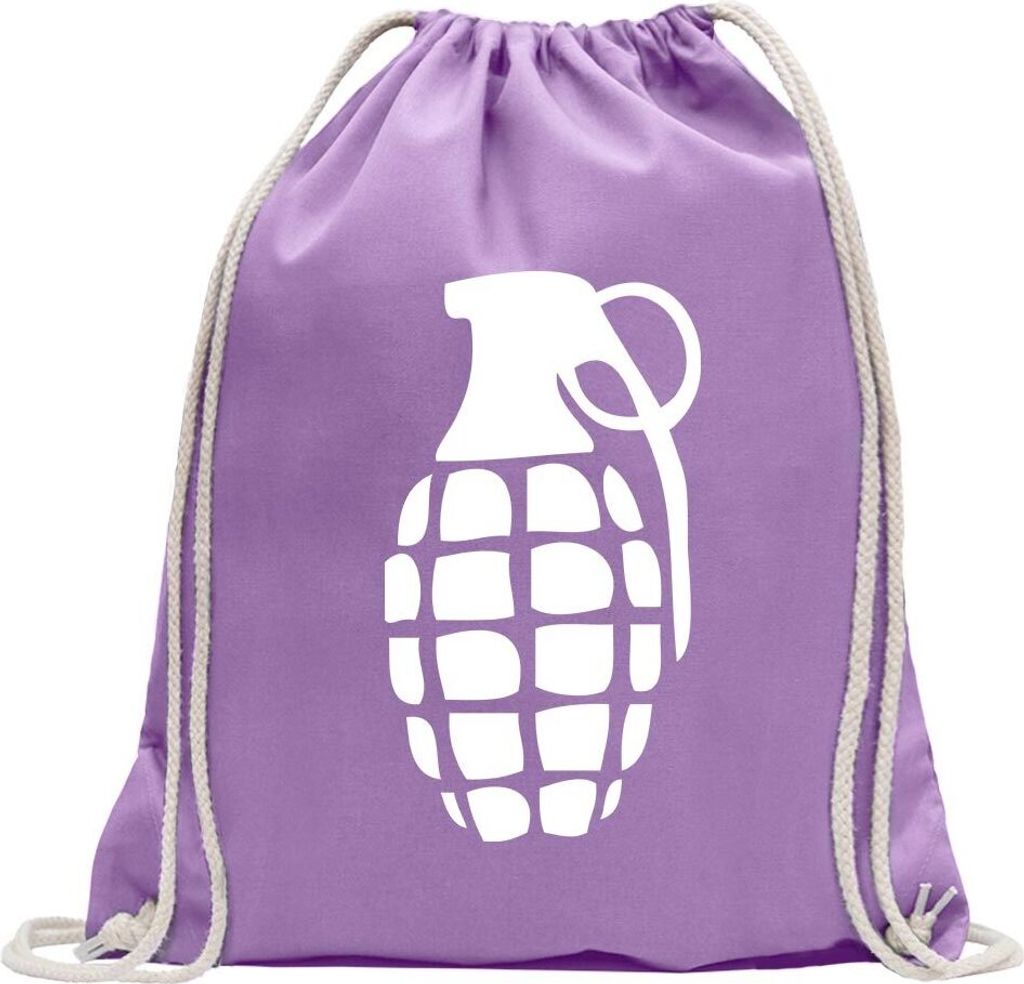 Kiwistar - Turnbeutel - lavendel - Handgranate - Fun Rucksack Sport Beutel Gymsack Baumwolle mit Ziehgurt