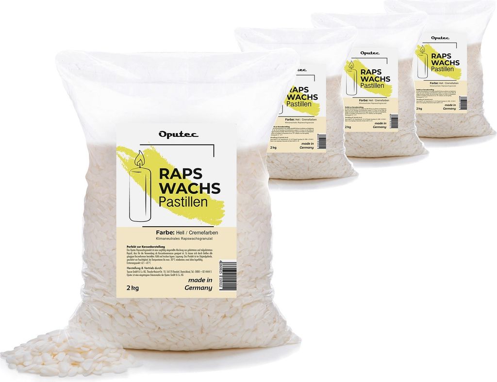 Oputec 8 KG Raps-Kerzenwachs Pastillen – Helles, cremefarbenes Naturwachs zum Kerzen gießen & selber machen
