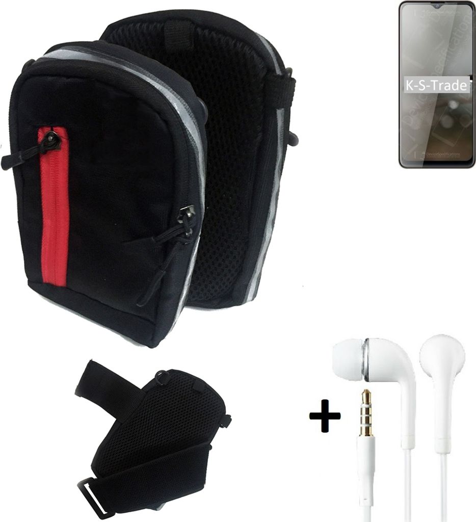 K-S-Trade Outdoor Gürteltasche Holster Umhängetasche + Kopfhörer kompatibel mit Cubot Note 10 schwarz Handy Tasche Case travelbag Schutzhülle