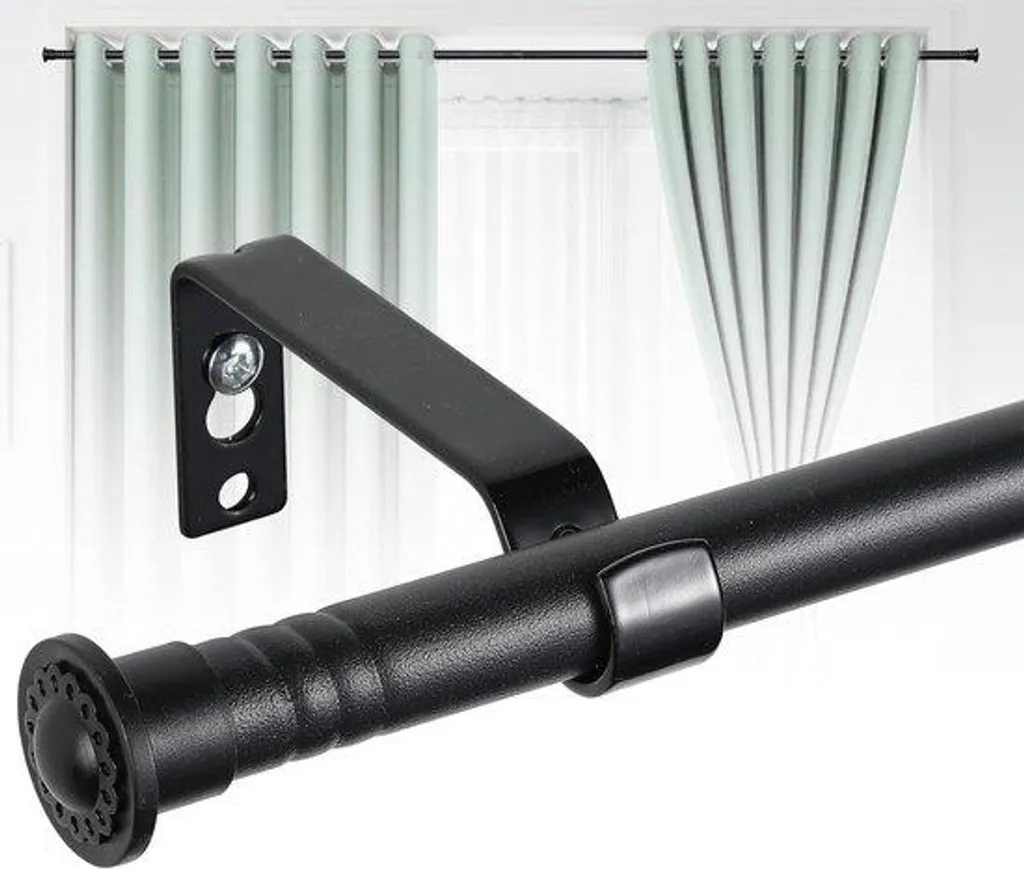 Tringle à rideaux réglable en acier noir mat, extension 76-188 cm