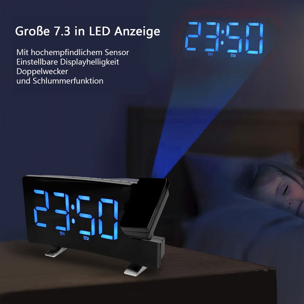 OKWISH Projektionswecker Led Digital Wecker mit Projektion - Technical View