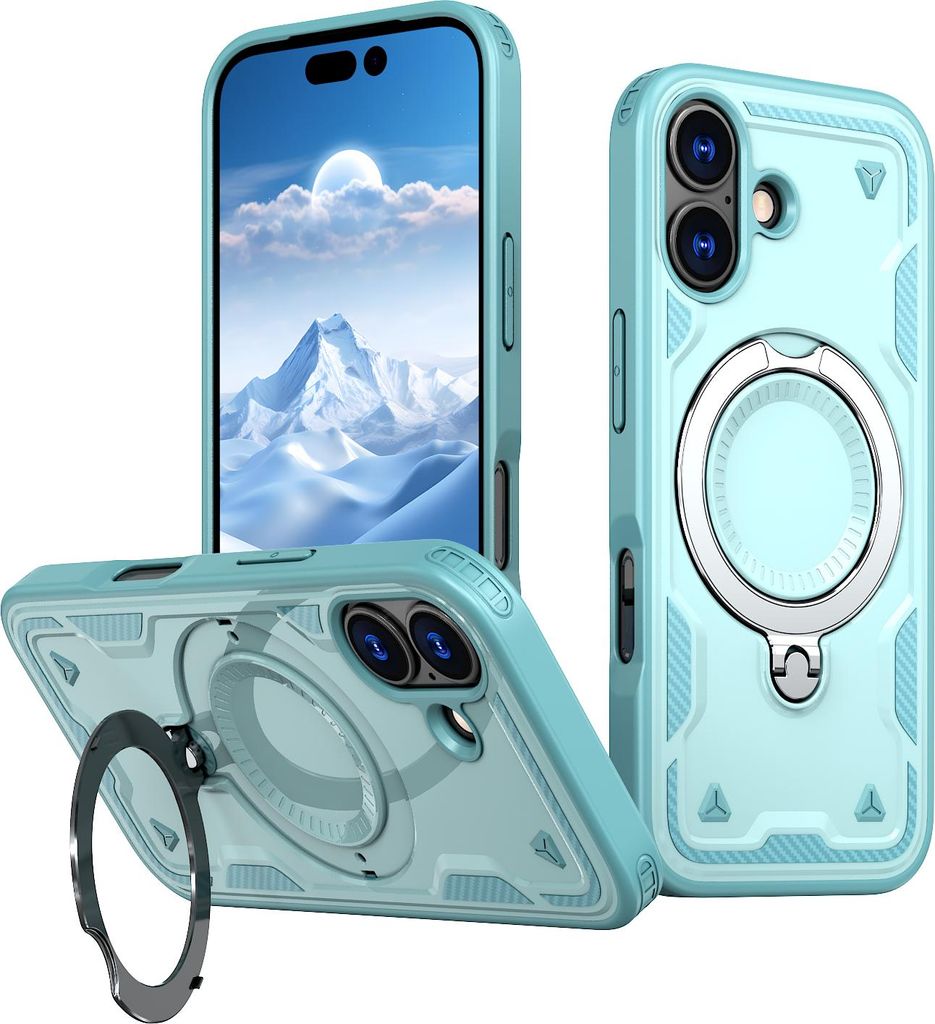 Dual Layer Hülle für iPhone 17 mit Ring Ständer Magnetisch Stoßfest Handyhülle Türkis